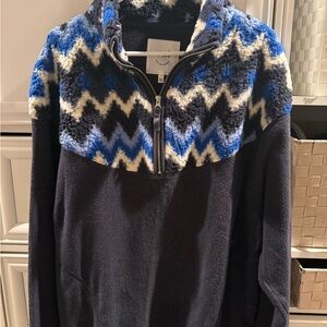 Aerie Sweater 1/2 zip sherpa fleece womens size L blue, black & white